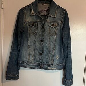 Women’s Hollister Classic Blue Denim Jacket Distressed Cropped Size Medium